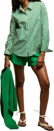 perfectwhitetee Gisele Button Up Shirt In Grass Stripe