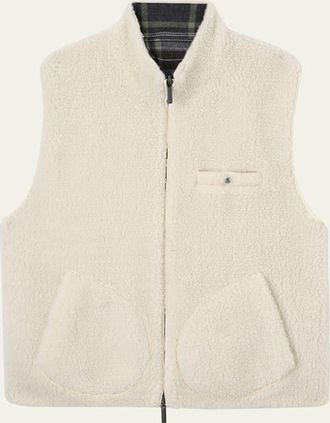 God's True Cashmere Reversible Cashmere Tartan and Shearling Zip Vest