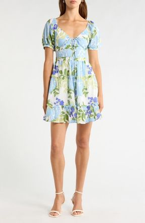 Sugarlips Muna Tiered Floral Khloey Cotton Dress in Blue White Multi at Nordstrom, Size X-Small