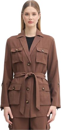 Gaud&igrave; Geknoopte Jas tot op de Knie - Dames - Zomerjassen - Bruin - S - Polyester - Jassen