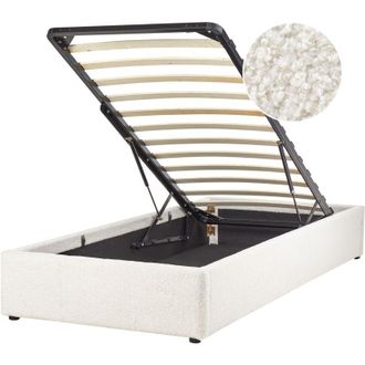 Beliani Cama Con Almacenaje Moderna Sin Cabecero Tapizada De Boucl&eacute; Blanco Crema 90 X 200 Cm Dinan