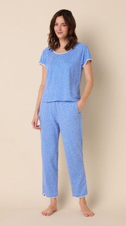 The Cats Pajamas Pima Knit Short Sleeved Simple Set Stripes Dots in Confetti Dot Provence at Nordstrom, Size X-Small