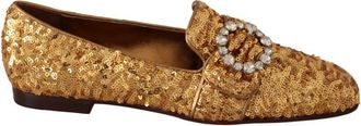 Dolce & Gabbana Gold Sequin Crystal Flat WoMens Loafers Shoes - Size UK 5.5