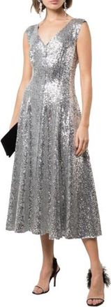 Norma Kamali Silver Sequin Overlapping Grace Dress Size S