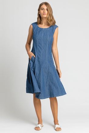 Roman Spot Print Top Stitch Skater Dress