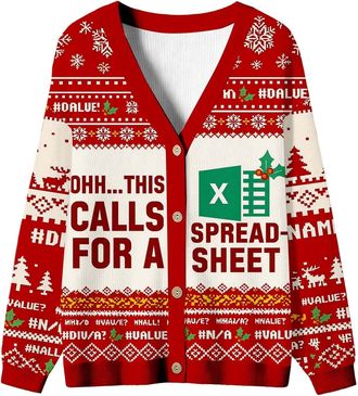 Generic Womens Ugly Christmas Cardigan with OHH This Calls X for A Spreadsheet Print Funny Christmas Cardigans Christmas Outfit Crew Neck Christmas Jumper Win