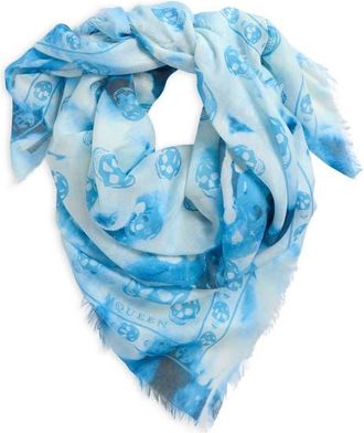 Alexander McQueen Classic Skull Bleached Foulard Scarf in Ivory/Blue at Nordstrom