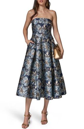 DKNY Strapless Jacquard Midi Dress in Nightfall at Nordstrom, Size 12