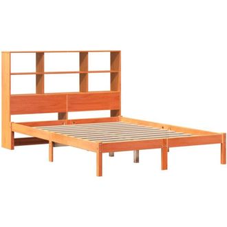 vidaXL Cama Con Estanter&iacute;a Sin Colch&oacute;n Madera Maciza Marr&oacute;n 140x190 Cm Vidaxl