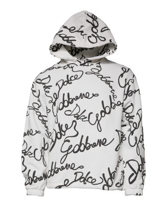 Dolce & Gabbana White Logo Cotton Hooded Sweatshirt Mens Sweater
