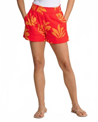 Southern Tide Elyse Leafy Luxe Pull-On Shorts In Poppy Red