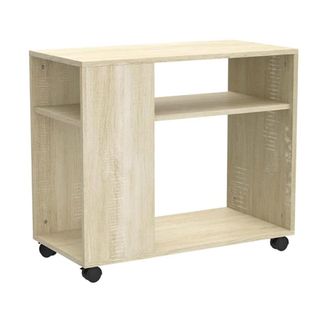SoBuy Mesa auxiliares de sal&oacute;n con ruedas y 2 estantes madera color natural