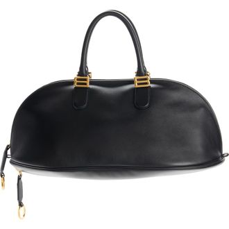 Balenciaga Medium Bolero Leather Bowling Bag in Black/Plum at Nordstrom