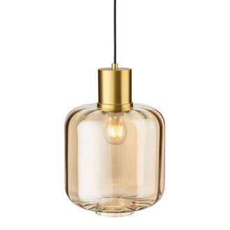 Netlighting Eton Pendant Light Brushed Brass with Amber Glass in Gold