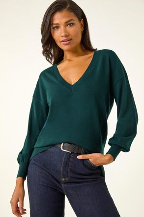 Roman Plain V-Neck Stretch Longline Jumper
