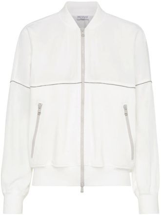 Brunello Cucinelli Monili-embellished track jacket - women - Cotton/Elastane - S - White
