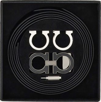 Ferragamo Men Reversible and adjustable Gancini belt with Switch buckle Black