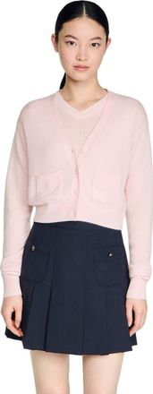 Sandro Cropped cashmere wool cardigan in Light Pink at Nordstrom, Size X-Large