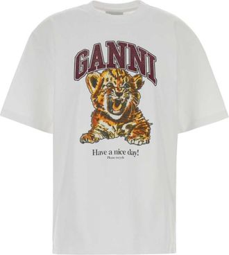 Ganni White Crew Neck Graphic Print T-Shirt