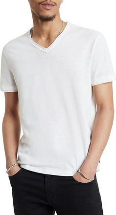 John Varvatos Miles V-Neck Mens Clothing Salt : 2XL, Cotton