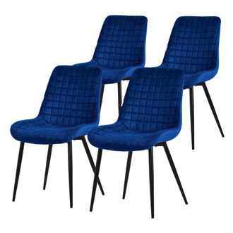 ML Design Ml-design - Set 4x Sillas De Comedor Azul Oscuro Con Respaldo, Asiento Ergon&oacute;mico Acolchado Tapizado De Terciopelo Con Patas De Metal Sill&oacute;n De Dise&ntilde;o