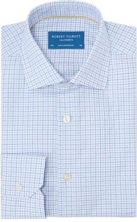 Robert Talbott Reynolds Mini Tattersall Shirt in Contemporary Fit in Blue at Nordstrom, Size 17.5