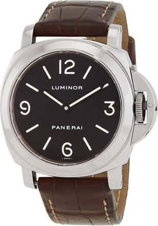 Officine Panerai Pre-owned Panerai Luminor Base Black Dial Brown Leather Mens Watch PAM00176