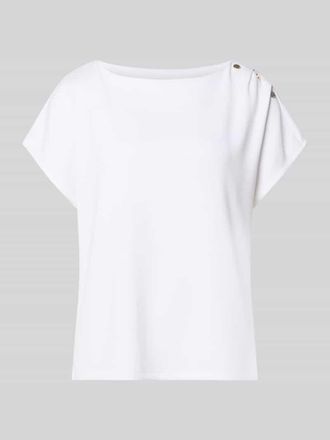 Comma T-Shirt mit Zierkn&ouml;pfen und Rundhalsausschnitt in Weiss, Gr&ouml;&szlig;e 42