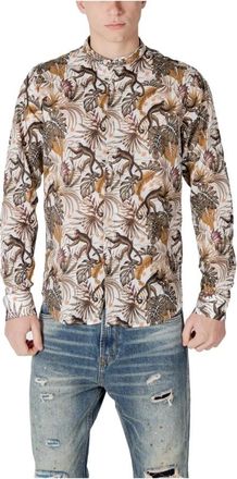 Gianni Lupo Bloemen Mandarin Kraag Shirt - Heren - Casual Overhemden - Veelkleurig - M - Katoen - Overhemden