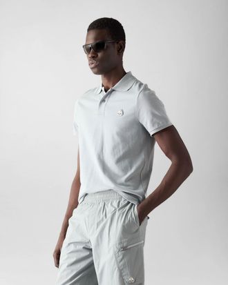 Moose Knuckles Mens Everett Polo in Light Grey Cotton - Size Medium