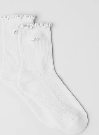 Alo | Womens Lettuce Edge Socks in White, Size: S/M (5-7.5)