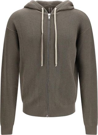 Rick Owens Felpa con cappuccio in lana vergine a coste - - Sweatshirts & Hoodies - Uomo - Verde - L