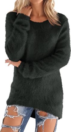 Generic Fleece Sweatshirts for Women UK Warm Solid Color Fluffy Long Sleeve Tunic Tops Womens Sweaters Winter Jumpers Casual Crewneck Ladies Soft Cozy Pullove