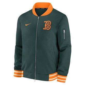 Nike Baltimore Orioles Authentic Collection City Connect Nike Mens MLB Full-Zip Bomber Jacket in Green | 02F309GSOLE-TRY