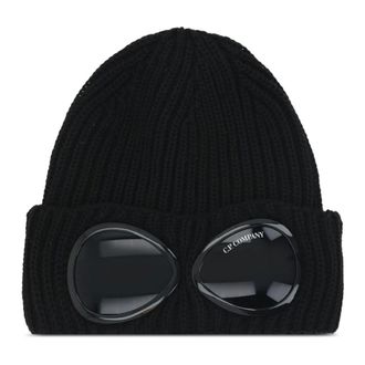 C.P. Company Beanies, male, Black, Size: ONE SIZE Extrafine Merino Wool Goggle Beanie