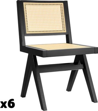 TecTake 6 Sillas de comedor, ratán vienés, estilo Boho, carga 120 kg, negro