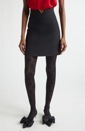 Valentino V-Detail Solid Crepe Couture Miniskirt in Black at Nordstrom, Size 10 Us