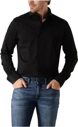 Profuomo Overhemden, Heren, Zwart, 3Xl, Katoen, Shirt X-Cutaway Japanese Knitted