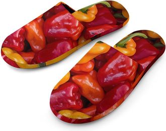 Generic Colorful Chili Peppers Mens Cozy House Slippers Winter Warm Shoes with Anti-Slip Sole for Travel Indoor Outdoor