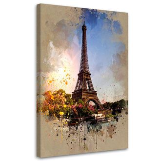 Feeby Cuadro Sobre Lienzo Torre Eiffel Par&iacute;s &Aacute;rboles Plantas 80x120