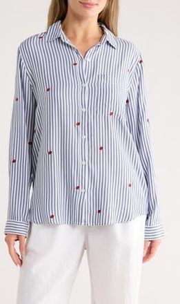 Beach Lunch Lounge Kaylee Heart Stripe Long Sleeve Button-Up Shirt in Lady Dot at Nordstrom Rack, Size X-Small