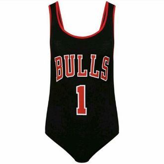 Generic Ladies Womens Bulls 33 Varsity American Basketball Jersey Vest T-Shirt TOP (S/M (UK 8/10), Bulls 1 Bodysuit Black)