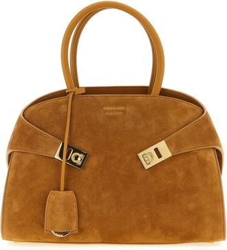 Ferragamo Hug Small Suede Top Handle Tas - Dames - Handtassen - Bruin - ONE Size - Leer - Tassen