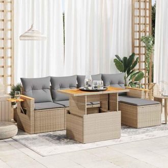 vidaXL Set Sof&aacute;s Jard&iacute;n Y Cojines 6 Pzas Rat&aacute;n Sint&eacute;tico Acacia Beige Vidaxl