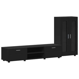 vidaXL TV Cabinet Set with Drawer FLORIN Black Engineered Wood vidaXL