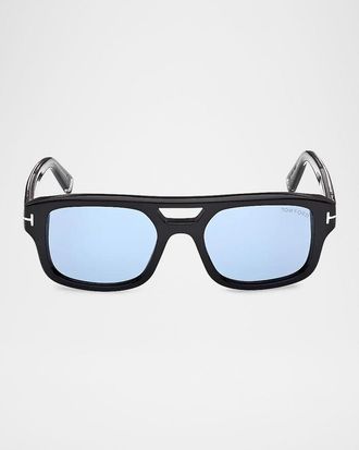 Tom Ford Men & apos;s Icon Double-Bridge Acetate Rectangle Sunglasses
