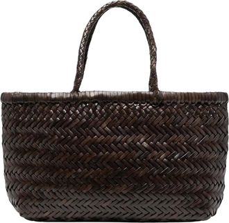 Dragon Diffusion Bolso tote de piel con tejido de espiga - Bags - Mujer - Marr&oacute;n - ONE SIZE