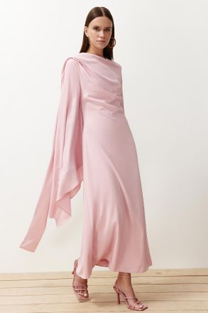 Trendyol Modest Dames Roze Effen Maxi Lang Stijlvol/Avond Recht Modest Avond Jurken