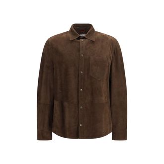 Brunello Cucinelli Brown Calf Leather Bos Taurus Mens Shirt