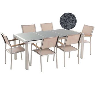 Beliani Conjunto De Comedor De Jard&iacute;n Beige Con Mesa 180 X 90 Cm De Granito Gris 6 Sillas Grosseto